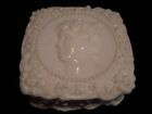 14015 Fostoria Jenny Lind Milk Glass Cameo And Rose Square Handkerchief