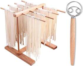 Ajioda 691162073751 Pasta Drying Rack And Danish Dough Whisk Natural Beech Wood Foldable Noodl