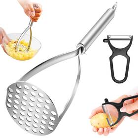 8858 Ansee Stainless Steel Potato Masher With Vegetable Peeler Set One Size Silver