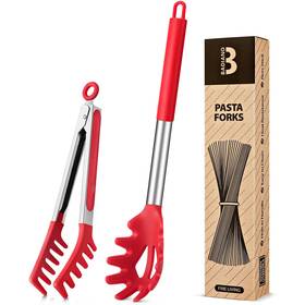 Badiano Bd1-100 Silicone Spaghetti Spoon And Pasta Tong Non-stick Stainless Steel 13inch Red