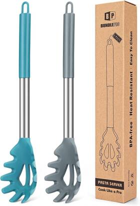 Fb-109-gt Bundlepro Pack Of 2 Silicone Pasta Fork Kitchen Heat Resistant Noodle Spoon Gray-blue