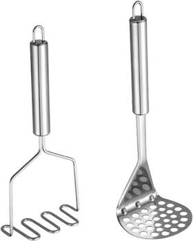 22409363 Calidaka 2pcs Potato Masher Stainless Steel Mashed Potatoes Kitchen Silver