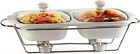Circleware Ceramic Chafer Double Buffet Server Warmer Baker Serving Tray With 1 704572333954