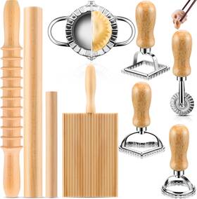 Cjtz-1 Crssbrohip 9 Pcs Pasta Making Tools Set Wood Gnocchi Board Wooden Rolling Pin Burlywood