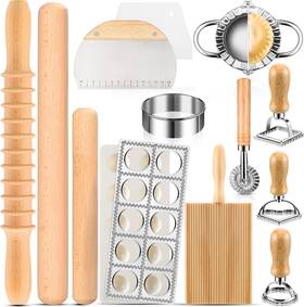 Cjtz-style-02 Crssbrohip 14 Pieces Pasta Making Tools Set Ravioli Mold Light Brown Silver