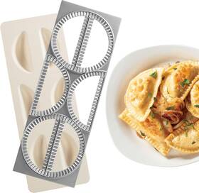 135-03 Cucinapro Pierogi Maker W Tray And Press- Makes 6 Pierogis Dumplings Silver