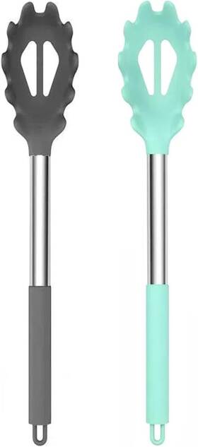 Sshpsp-2 Cyoufine Silicone Pasta Fork 13.2 Inch 2-pack Stainless Steel Handle Grey And Green