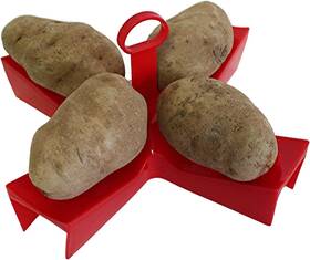 Dependable Industries Inc. Essentials 097958008455 Microwave Baked Potato Maker Bpa Free Plastic Cook Up To 4 Potatoes In Red