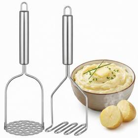 Folklyzo 768152222151 2pcs Potato Masher Stainless Steel 26cm Silver-set-a