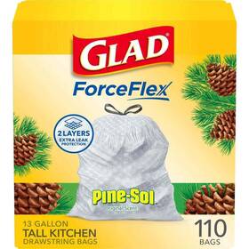 Glad 012587223765 Forceflex White Ds Pine Sol Trashbags 13 Gal. 110ct