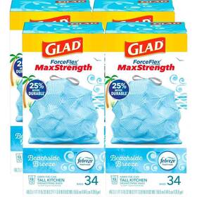 Glad 012587225912 Force Flex Maxstrength Tall Kitchen Ds Trash Bags 13 Gal. Beachside Breeze Wi