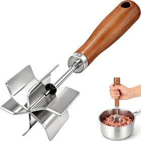 Gogeffor 26001 Meat Chopper Stainless Steel Masher Small Natural Wood And