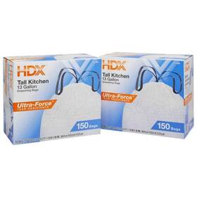 Hdx 735692034124 13 Gal. White Drawstring Kitchen Trash Bags 150 Count Pack Of 2