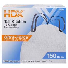 Hdx 735692038023 13 Gal. Flex White Drawstring Kitchen Trash Bags With 10% Pcr 150-count
