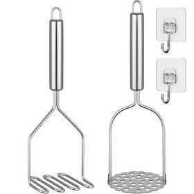 00036 Jiyocy 4 Pcs Potato Masher For Potatoes Stainless Steel 10inch Silver
