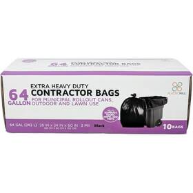 Plasticmill 810875030114 50 Inch W X 60 H. 64 Gal. 3 Mil Black Contractor Bags 10-count