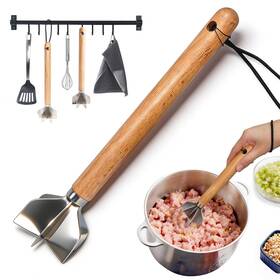 Qawrzzpr Fba-004 6-blade Stainless Steel Meat Masher And Chopper - Wood