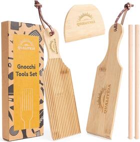 Qualiteia 786724150527 Gnocchi Board Set For Rolling Dough - 2x Paddles Standart Size Natural