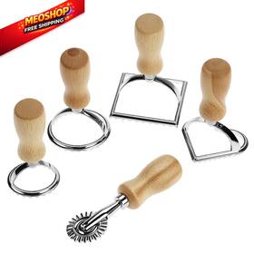 Qwork Qs33115 Ravioli Stamp Maker Cutter With Roller Wheel Set Wood Handle Sturdy