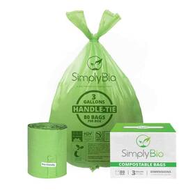 Simply Bio 810117270131 3 Gal. Compostable Trash Bags With Handle Eco-friendly Heavy-duty 80-count