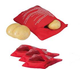 Sybl Cq56009 4 Pack Red Microwave Potato Bag Reusable Pouch Cooker 10x8 Inches