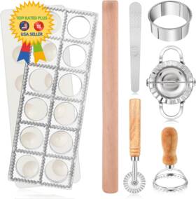 A339 Tchrules 8 Pcs Ravioli Maker Press Stamp Cutter Set With Rolling Pin