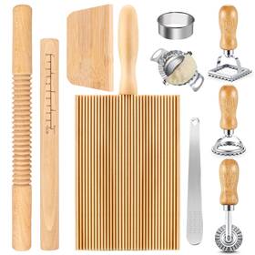 0124 Wodgod 10 Pcs Pasta Making Tools Kit Wooden Threaded Rolling Pin Large Wood