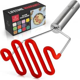 Zulay Kitchen 093674184800 Non-scratch Potato Masher Heavy-duty Stainless Steel Ruby Red