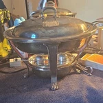 Gorham Silver Soldered Round Chafing Dish With Handles Stand Shiny Finish 0520. Fixed Price $200.00.