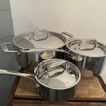 Tramontina Tri-ply Clad Cookware Set Pots Pans Stainless Steel W/ Lids Euc. Fixed Price $83.05.