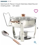 Denmark Round Chafing Dish, 4 Quart, Stainless Steel, 8 Piece - Brand New. Fixed Price $45.00.