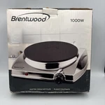 Brentwood 1000W Electric Hot Plate: TS-337, Silver Base, In Burner, Open Box. Fixed Price $19.99.