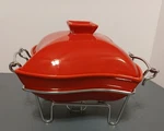 Siena By Godinger Red Ceramic Casserole Chafing Dish W/lid & Metal Stand. Quart. Fixed Price $16.00.