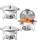 Set Of 3 Round 5 Quart Chafing Dish Catering Stainless Steel Banquet Buffet Tray. Fixed Price $99.99.