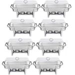 8 Pack Full Size Chafer Dish Water Qt Stainless Steel Food Pan And Fuel Holder. Fixed Price $205.57.