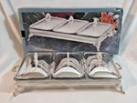 Vintage International Silver Triple Baker 1/2 Qt Pyrex Liners 1124. Fixed Price $45.00.