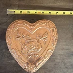 Copper Heart-shaped Decorative Plate With Floral Rose Design, 10 Inch. Fixed Price $23.00.