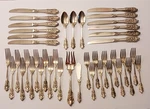 Vintage 41 Pc Silverplate Flatware Set Ornate Floral Scroll Pierced China Forks. Fixed Price $124.99.