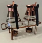Inland Glass Vtg 1950 Twin Carafes Tea Light Warmer Copper Trim Syrup. Fixed Price $34.57.