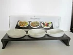 Circleware Ceramic Bowls & Spoons With Wood Tray Montgomery Collection Set 3. Fixed Price $15.35.