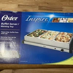 Oster Buffet Server Food Warmer, 3 Trays Lids, 2.5 Quart, Stainless. Fixed Price $39.96.