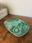 L'objet Small 24K Gold Rimmed Green Malachite Tray. Fixed Price $90.00.