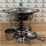 Stainless Steel Round Chafing Dish Buffet Server With Glass Lid And Fuel Holders. Fixed Price $69.95.