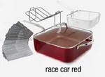 Simply Ming 7.5QT Jumbo Pan With Fryer Basket And Free Roast Rack Red. Fixed Price $116.96.