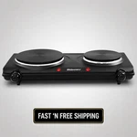 Elite Gourmet Double Cast Iron Burner 1500W Hot Plate Temp Controls. Fixed Price $42.93.