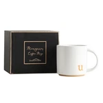 Collective Home Monogram Ceramic Mug, 15 Oz Golden Initial Coffee Cup, Elegant. Fixed Price $28.39.