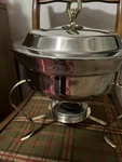 New Vintage Kromex Dish Chafing Set. Crome With Gold Accents. Fixed Price $19.00.