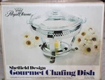New Old Stock Vintage Sheffield Royal Chrome Gourmet Chafing Dish. Fixed Price $25.00.
