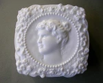 Vintage 1950 Fostoria Jenny Lind Cameo Heavy Milk Glass Handkerchief Box. Fixed Price $45.00.