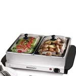 Elite Gourmet Dual Server Food Warmer, Adjustable Temp W/ Warming Tray #EWM-6122. Fixed Price $35.00.
